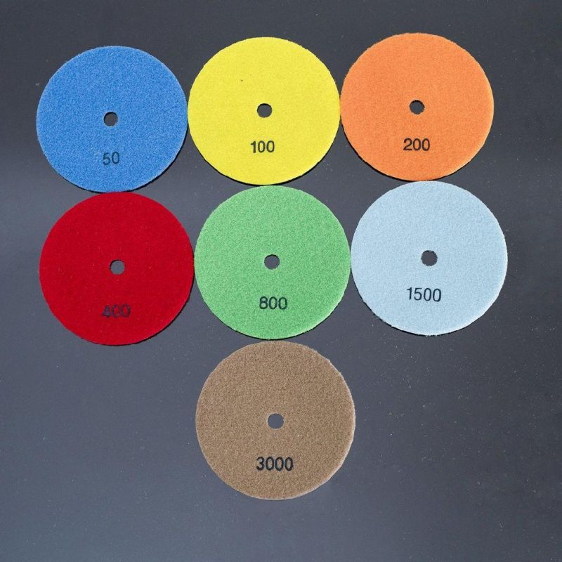 Qifeng Power Tool 7-Step 4 Inch Diamond Resin Bond Dry Grinding Polishing Pads for Granite&Marble