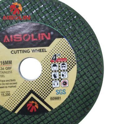 China Wholesale Fiberglass Reinforced 107X1X16mm 4 Inch Cutting Wheel Disc for Stainless Steel Inox