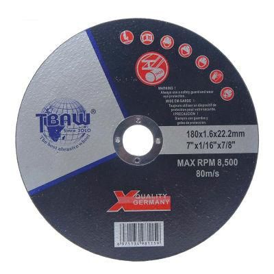 Factory OEM T41 180X1.6mm Flat Center Reinforced Cutting Wheel for Metal, Stainless Steel