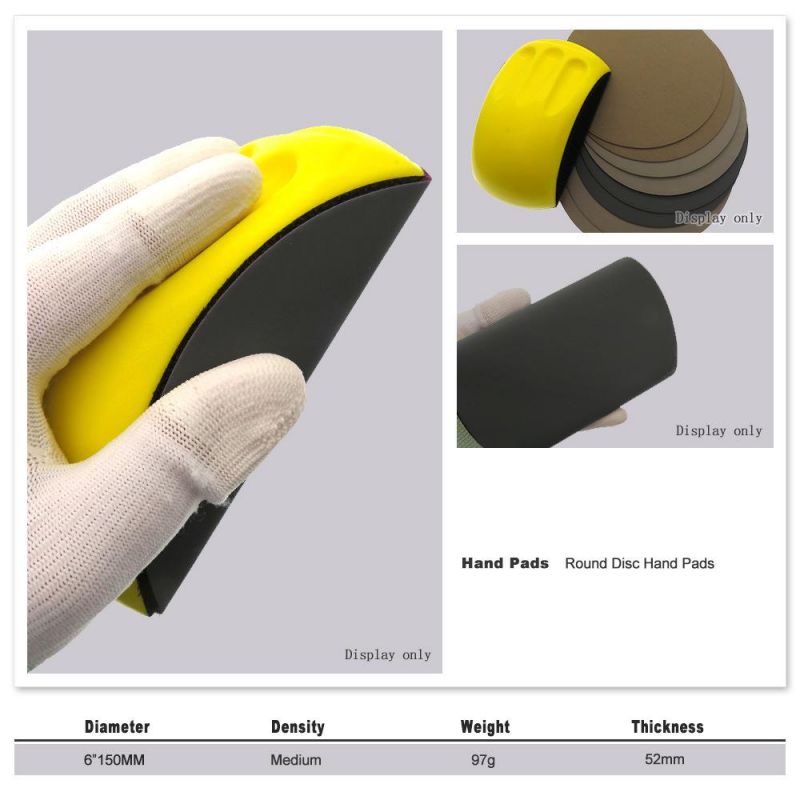 6" 150mm Mouse Shape Yellow PU Foam Hand Pad Hand Sanding Block for Hook and Loop Disc
