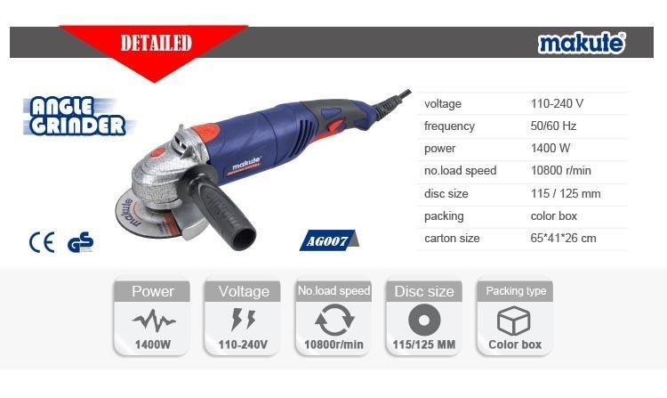 Makute Long Handle 1400W 125mm Power Tool Angle Grinder