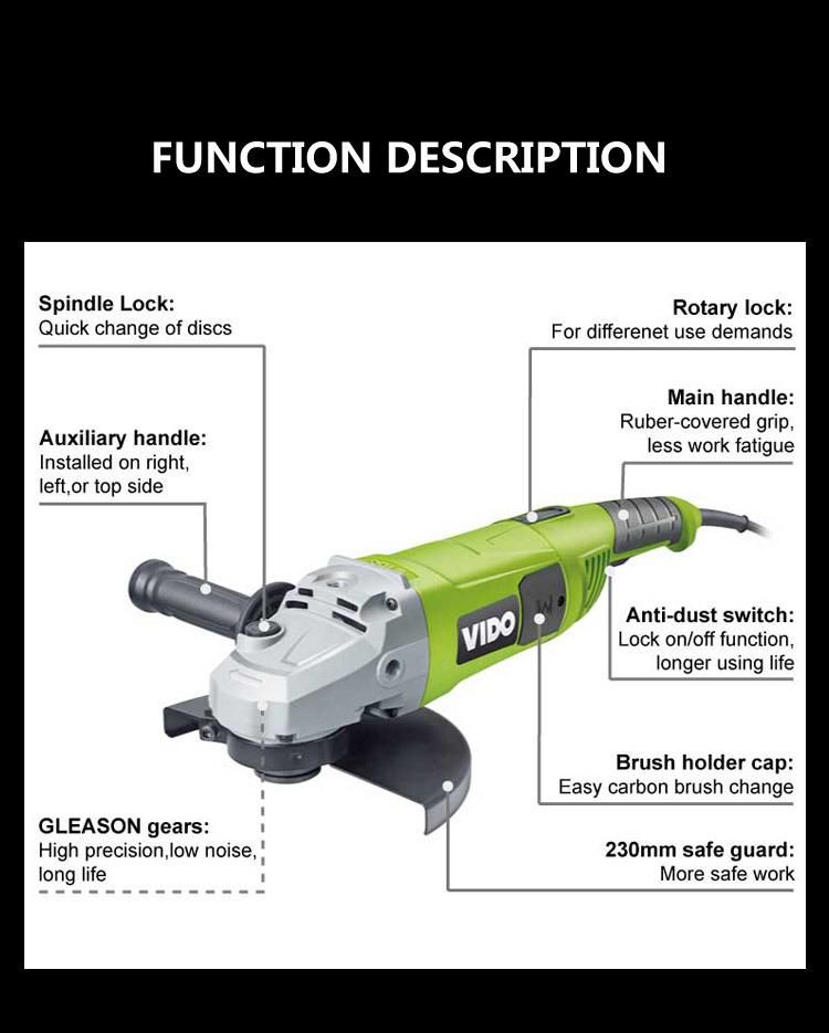 Vido Electric Tools 2600W 230mm 9in Electric Angle Grinder for Grindering