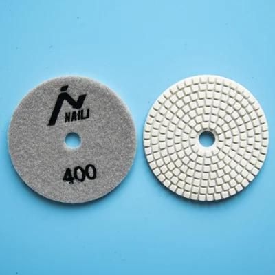 Qifeng Power Tool 4&quot; White Diamond Resin Wet Flexible Polishing Pad for Granite/Marble/Concrete/Quartz