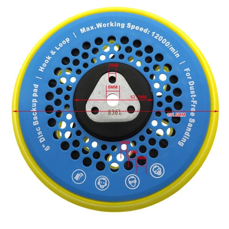 6 Inch 8+6/8+1 Holes Multi-Functional Dust Free Hook and Loop Back-up Sanding Pad Sander Backing Pad for Mirka Sander