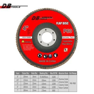 4 Inch 100mm Flap Sanding Disc 16mm Hole Grit 60 a/O Abrasive T27 for Metal