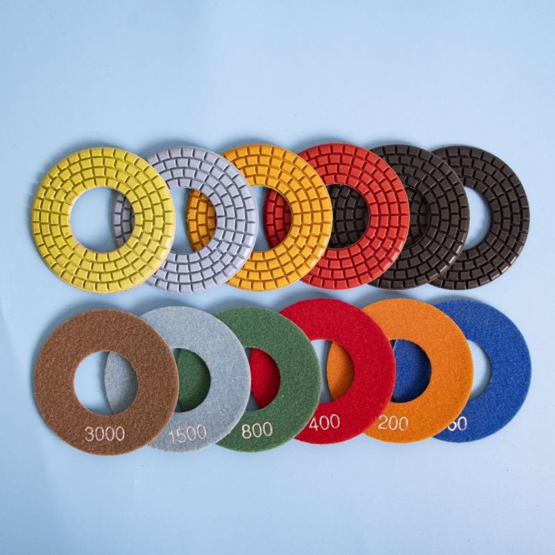 Qifeng Manufacturer Power Tool Factory Direct Sale Diamond 5" Abrasive Marble/Granite Polishing Pad with Big Hole for Wet Use