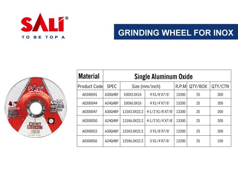 Sali 4.5inch 115*6*22.2mm Professonal Quality Stainless Steel Grinding Disc