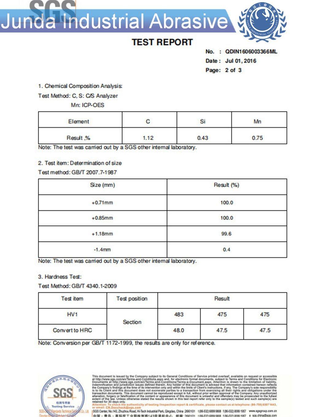 China Manufacture Polishing Media Ervin Test Cast Steel Shot S170