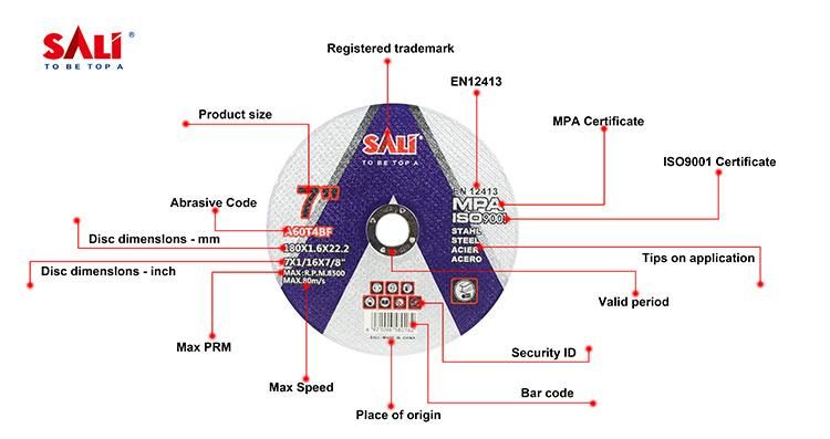 Sali Cutting Disc 7 Inch 180mm Abrasive Steel Cutting Disc for Metal