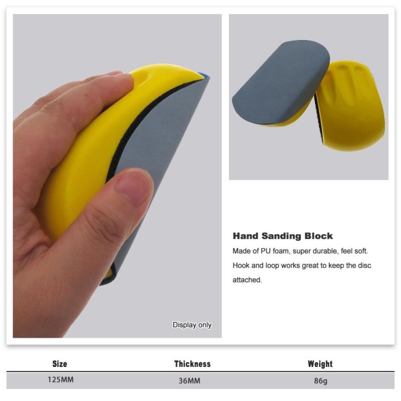 5" 125mm Mouse Shape Yellow PU Foam Hand Pad Hand Sanding Block for Hook and Loop Disc