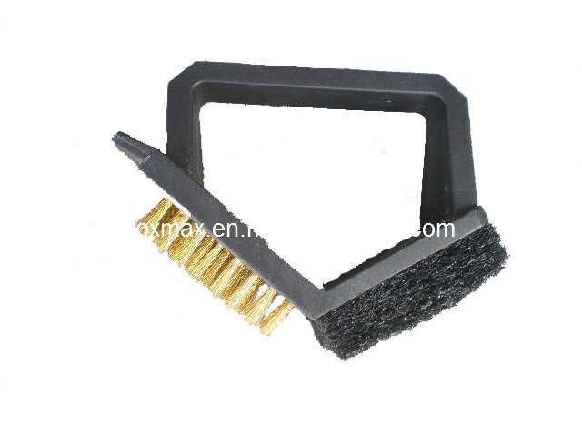 BBQ Barbecue Cleaning / Scrubbing Brush - Integral Scraper & Scouring Pad (BB-001)