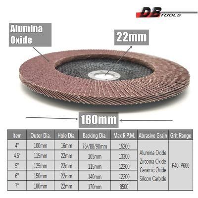 7&quot; 180mm Flap Disc Sanding Wheel 22mm Hole Abrasive Tools Alumina Oxide for Iron Industrial Grade Metal