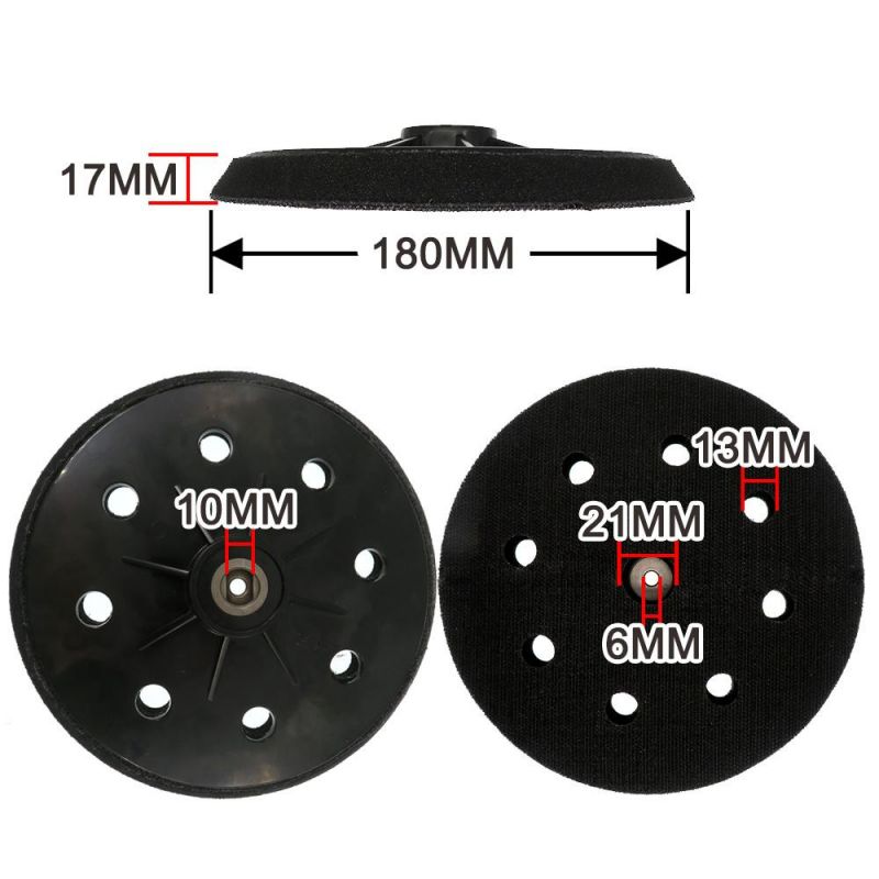 7 Inch 8 Hole 180mm Hook and Loop Black Plastic Sanding Backing Pad for Sander Power Tools Accessories