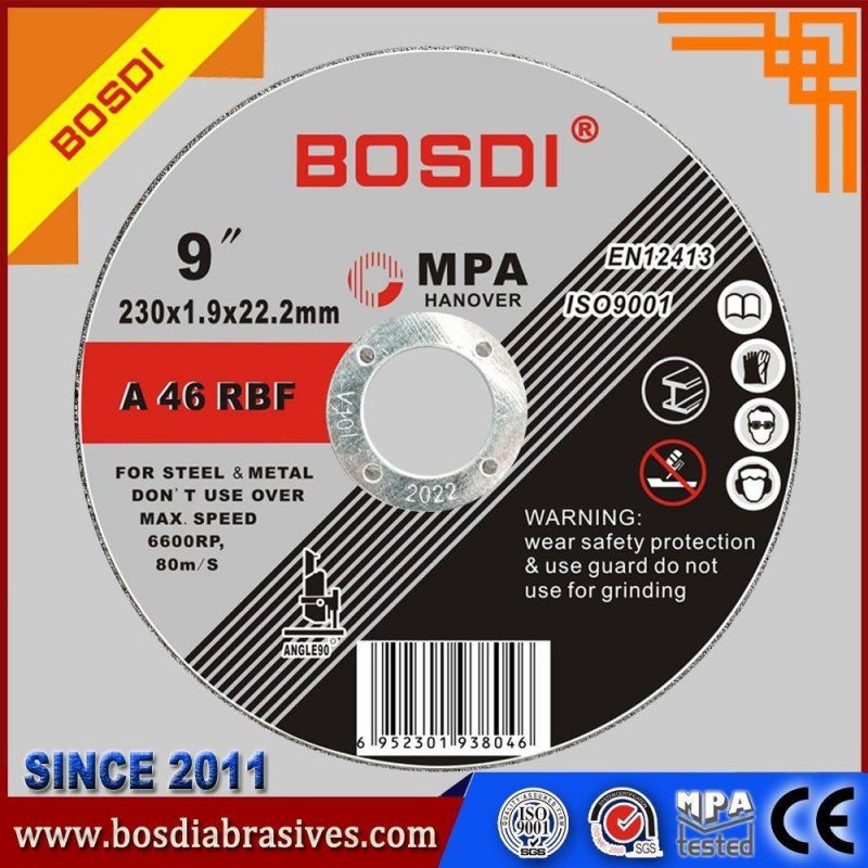 High Quality 230X3X22mm Sharp Cutting Disc, Resin Abrasive Metal Cutting