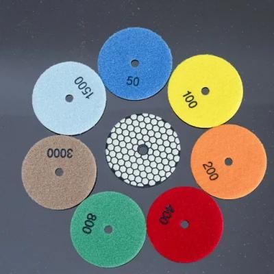 Qifeng 7-Step 4 Inch Diamond Abrasive Dry Grinding Polishing Pads for Granite&Marble Top