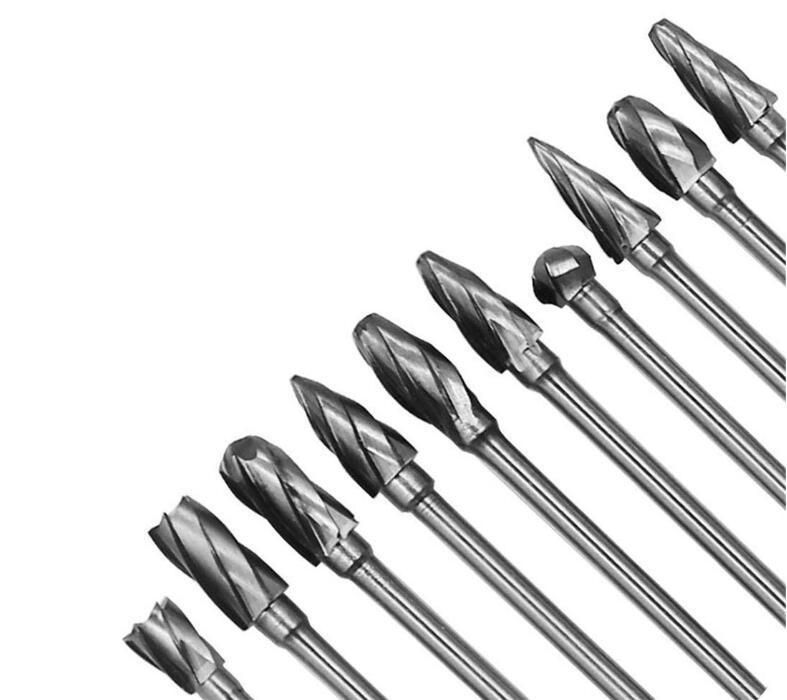 Fan-Ling 1/8 Inch Carbide Burr Set - 10PCS Cut Carbide Rotary Burrs for Aluminum 3mm Shank Fits Die Grinder Drill for Die Grinder Drill,Metal Carving, Polishing