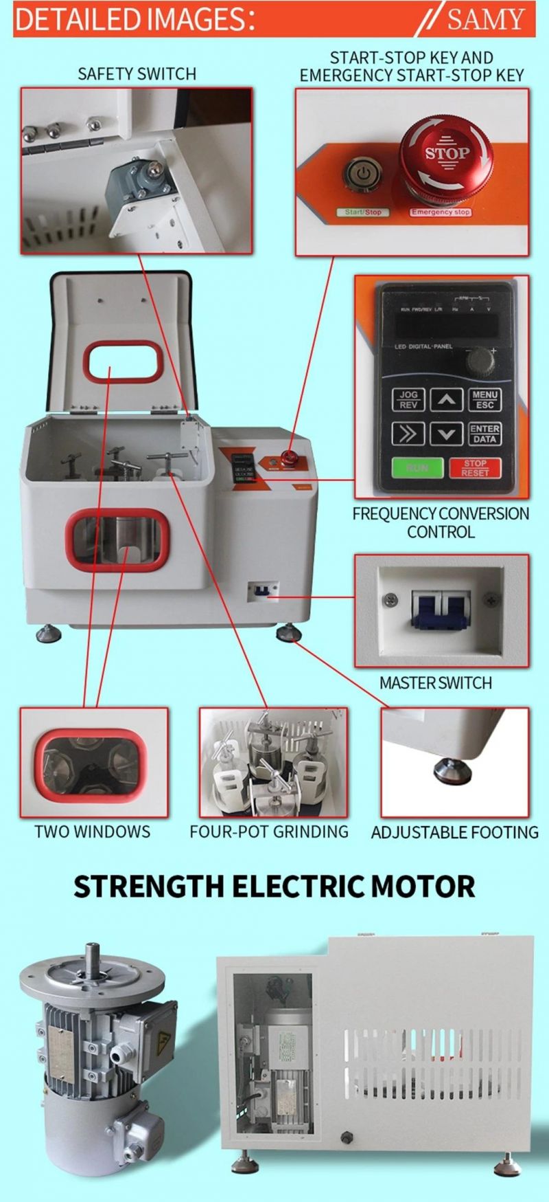 Sqm-4L High Quality Dry Grinding 1000 Ml Polyurethane Jar Laboratory Ball Mill