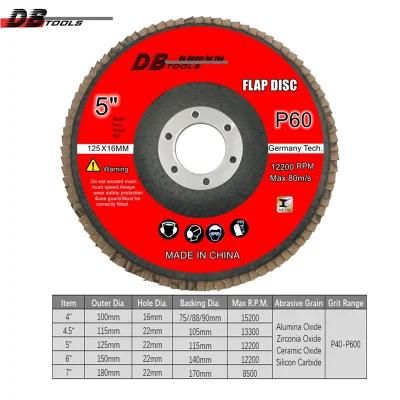 5&quot; 125mm Flap Disc Emery Disc 22mm Hole Aluminum Oxide T27 T29 for Metal Grit 60