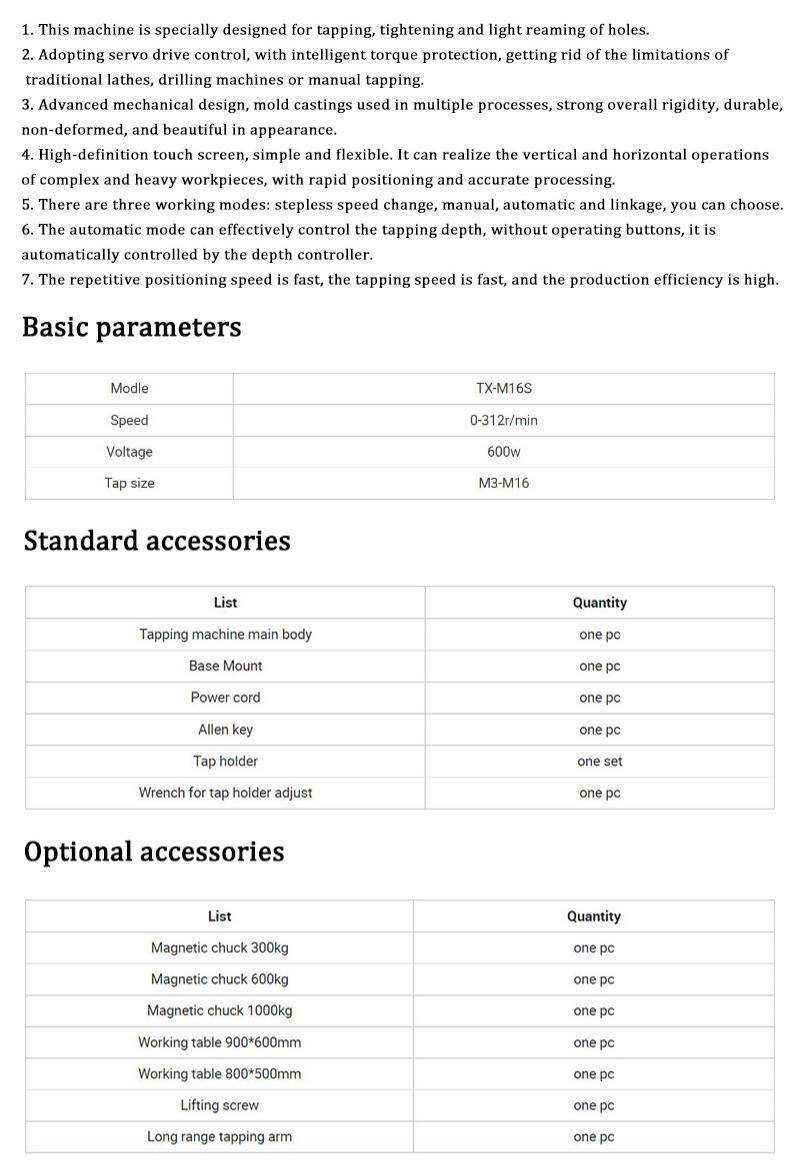 Txzz Tx-M16s M3-M16 Professional Manual Tapping Machine with High Speed