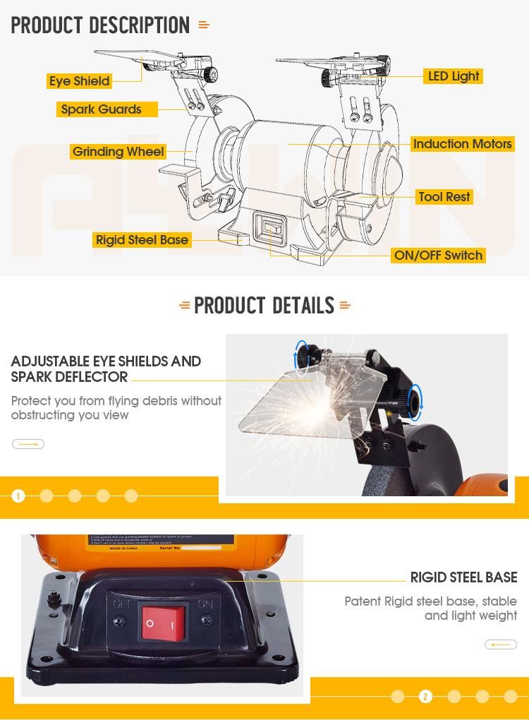 Retail 220V 400W 150mm Benchtop Grinder for Woodworking