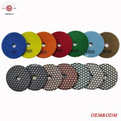 100mm Diamond Velcro Resin Dry Polishing Pads for Granite Marble