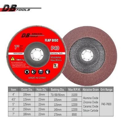 7 Inch 180mm Flap Disc Grinding Wheel 22mm Hole Alumina Oxide for Iron Grit 40