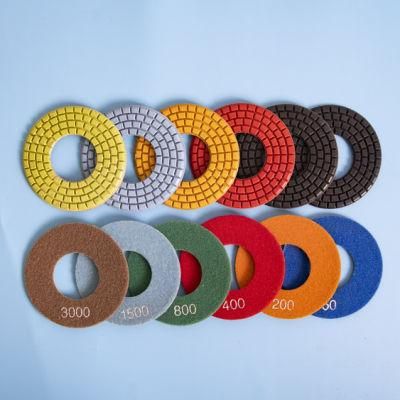 Qifeng 5&quot; Diamond Marble Granite 7 Steps Resin Flexible Wet Big Hole Polishing Pads