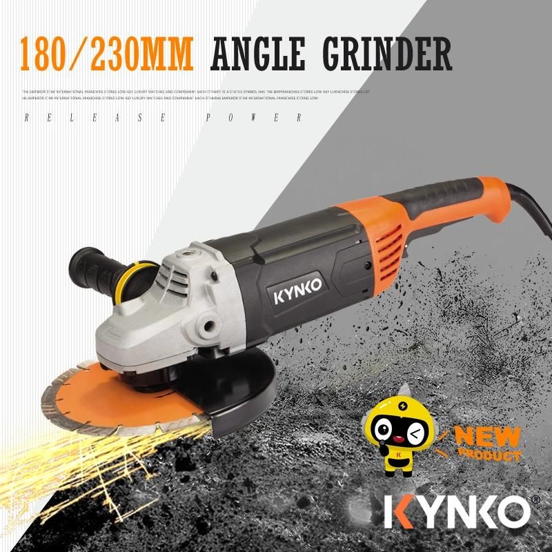 Kynko Industrial Level 180mm 2600W 7700rpm 4.0m Rubber Cable Electric Angle Grinder with NSK/NMB Bearing