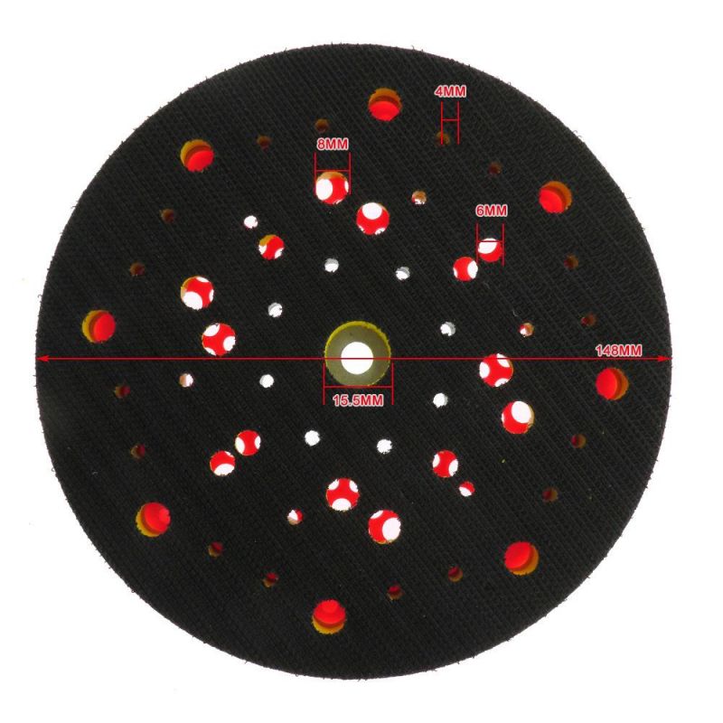 6 Inch 150mm Multi-Functional Red Back-up Sanding Pad Dust Free Sander Backing Pad 53-Hole Hook and Loop