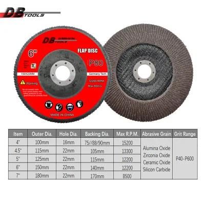 6&quot; 150mm 7/8&quot; Arbor Flap Disc Emery Wheel Grinding Disc Heated Alumina Oxide for Metal Derusting P80