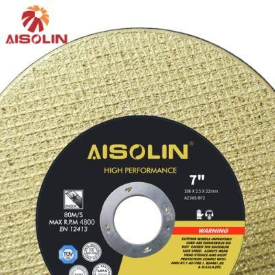 Customized Aluminum Oxide 180mm Gold 7 Inch 2 in 1 Cutting Wheel for Inox Metal