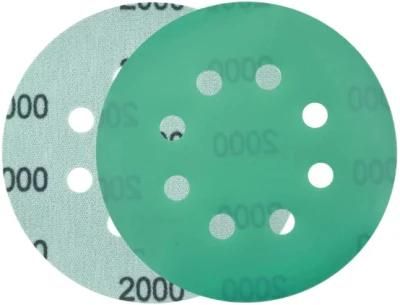 Green Pet Film Round Hook and Loop180 Grit 5inch Alumina Oxide Abrasive Velcro Paper Disc
