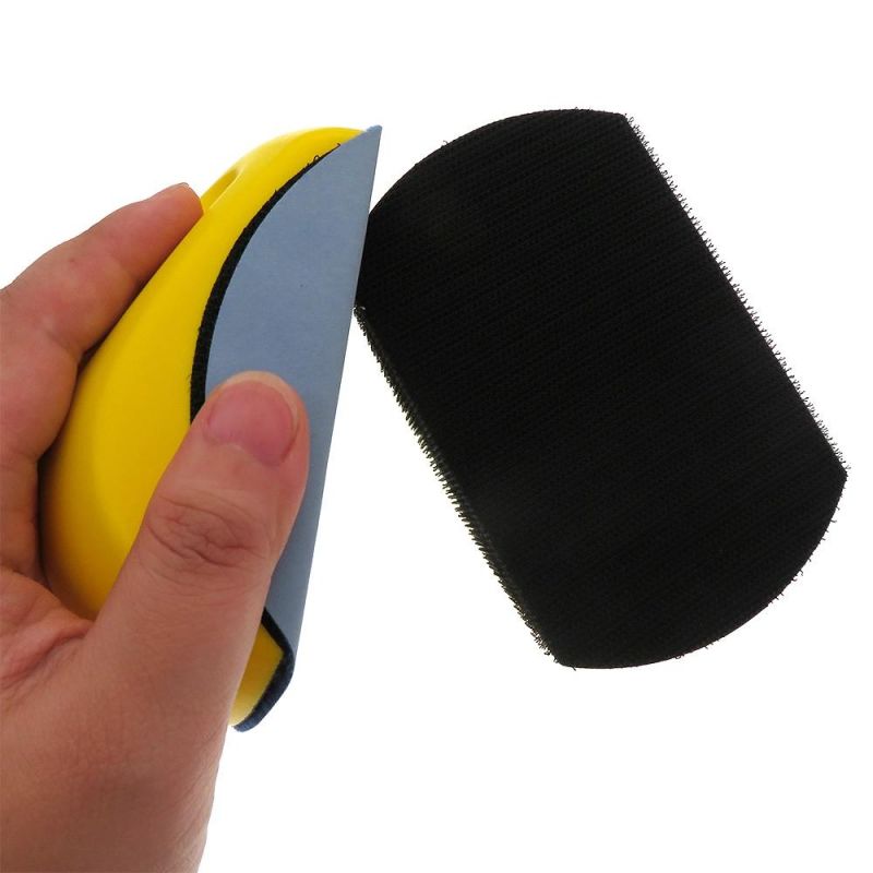 5" 125mm Mouse Shape Yellow PU Foam Hand Pad Hand Sanding Block for Hook and Loop Disc