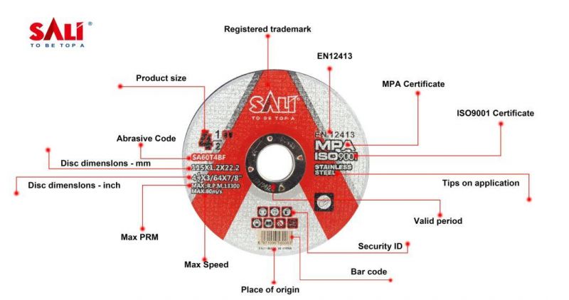 Sali High Quality Abrasive Stainless Steel Inox Cutting Disc