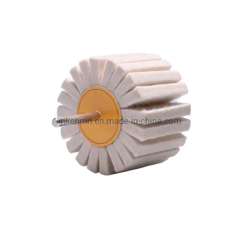 Wool Felt Wire Drawing Felt Crank Flap Wheel with Shaft Buffing Drum Mirror Burnishing Polishing Brush