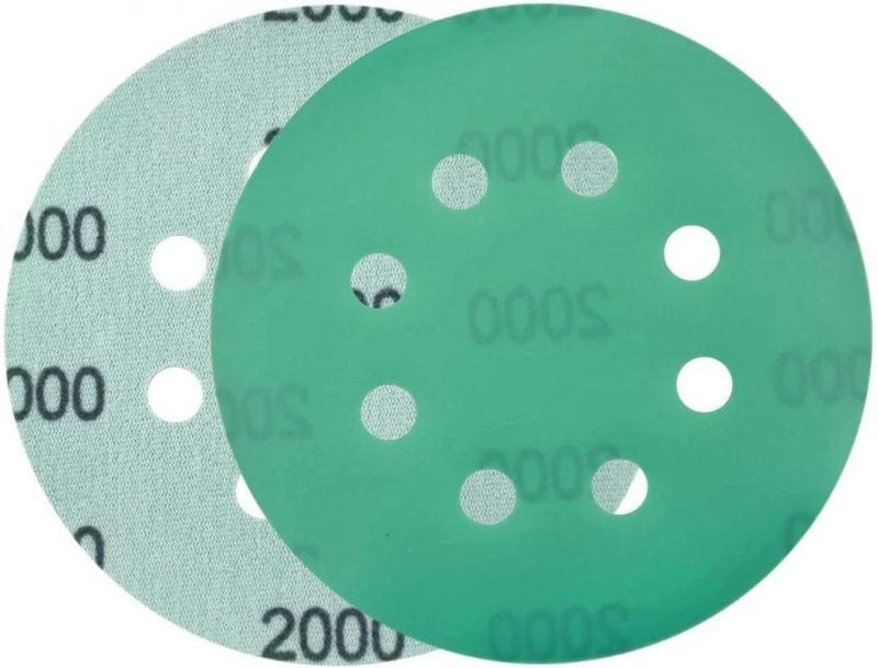 8 Holes Abrasives Manufacturer Hook and Loop Green Pet Film Wood, Furniturer, Car, Metal, Steel, Automobile Velcro Disc