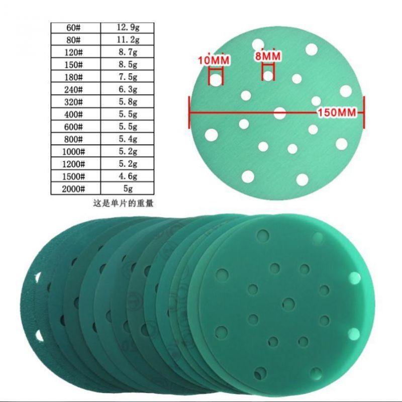6 Inch 17 Holes Polyester Film Green Round Sandpaper for Electric Grinding Disc SD0039