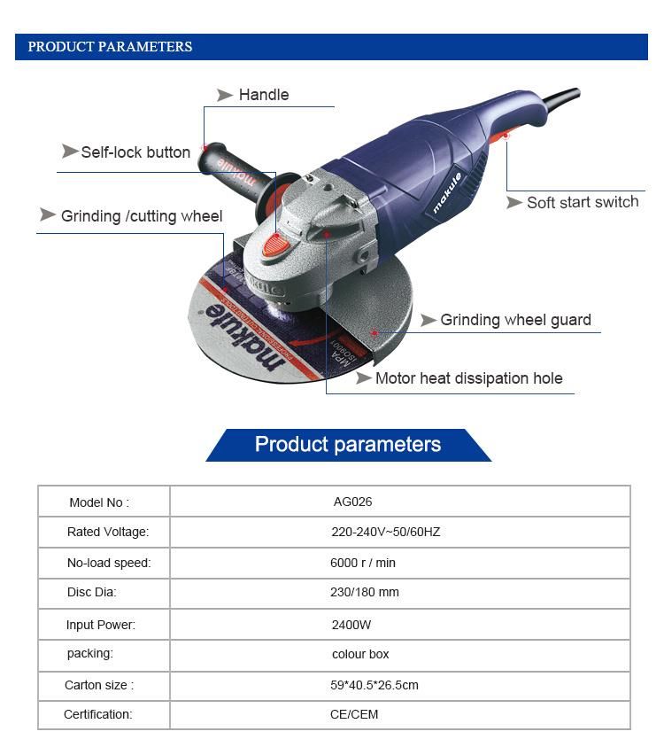 Makute 230mm/180mm 9 Inch Angle Grinder Sander Hardware Tools