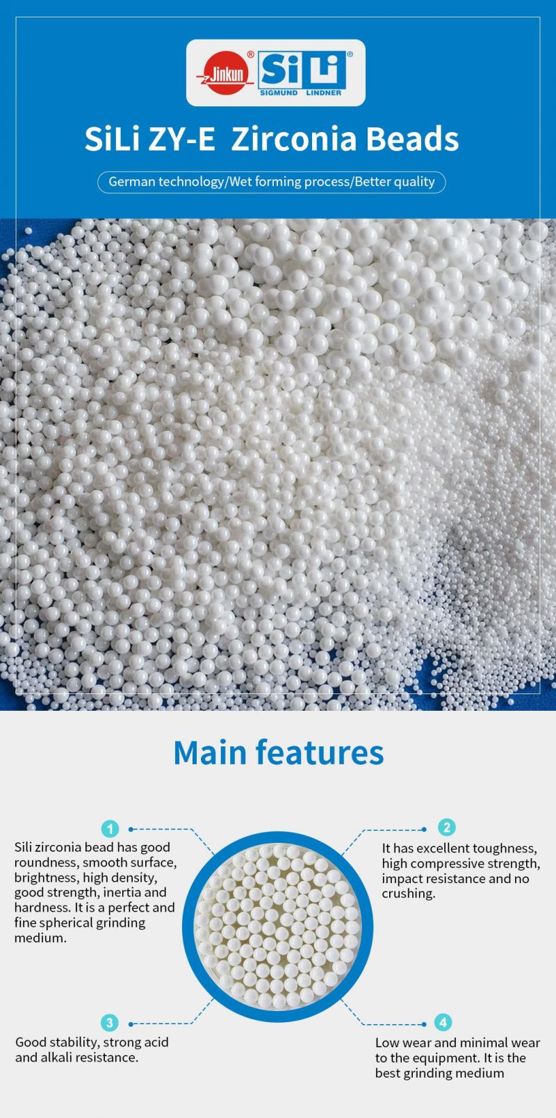 White SGS China Vibratory Polishing Media Zirconium Beads with Good Service ZY-E for bead mill