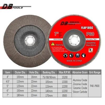 7&quot; 180mm Flap Disc Heated Alumina Oxide for Stainless Steel Metal Derusting Grit 60 Type 27/29