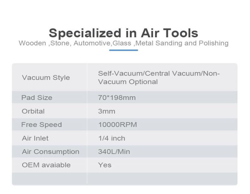 70X198mm Central Vacuum Square Air Orbital Sander