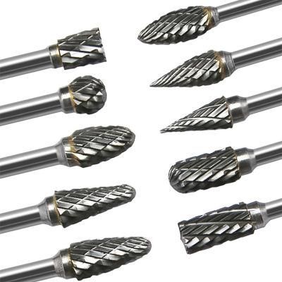 8PCS 6mm 1/4&quot; Shank Die Grinder Bit Tool Double Cut Solid Woodworking Premium Tungsten Steel Carbide Rotary Burr Set