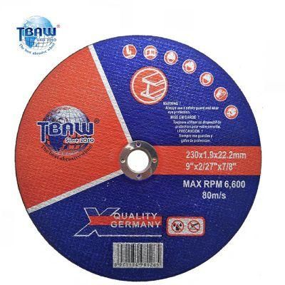 T41 230mm 9inch Abrasive Flat Cutting Wheel Cutting Disc for Metal 230*1.9*22mm