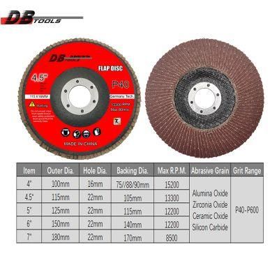 4.5 Inch 115mm Flap Sanding Disc 22mm Hole a/O Abrasive Alumina T27 for Metal