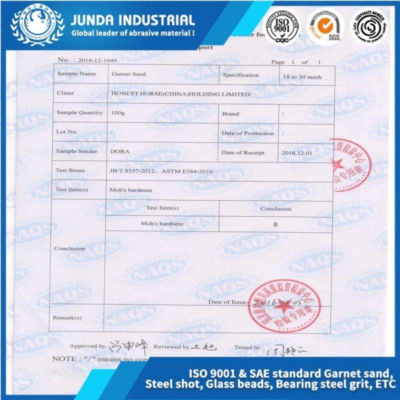 Low Consumption Can Replace Glass Beads Good Finish Red Grain 30-60# Garnet Sand for Blasting Oil and Gas