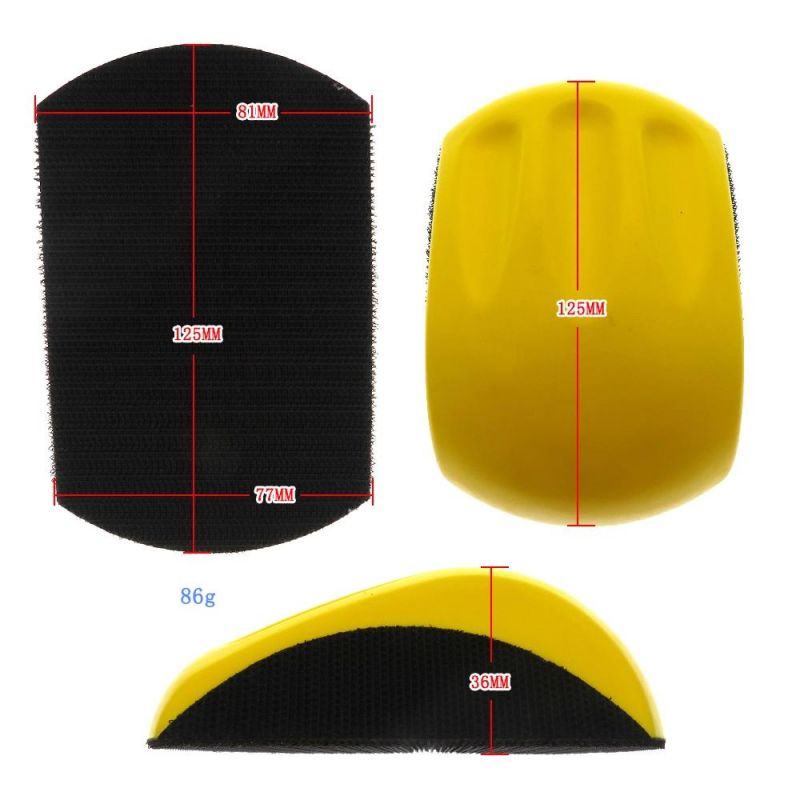5" 125mm Mouse Shape Yellow PU Foam Hand Pad Hand Sanding Block for Hook and Loop Disc