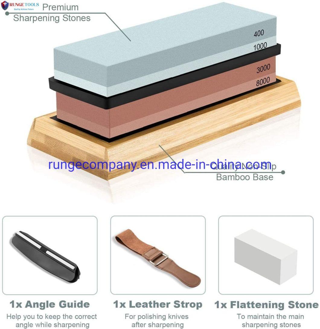 Whetstone Knife Sharpening Stone 2 Side Grit 1000/6000 Whetstone Knife Nonslip Bamboo Base & Angle Guider