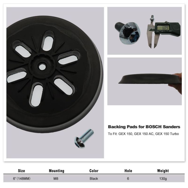 6 Inch 6-Hole Backup Sanding Pad Sander Backing Pad Hook and Loop for Electric Grinder Power Tools Accessories