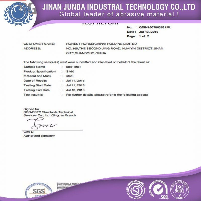 Abrasive Steel Shot for Sandblasting Machinery