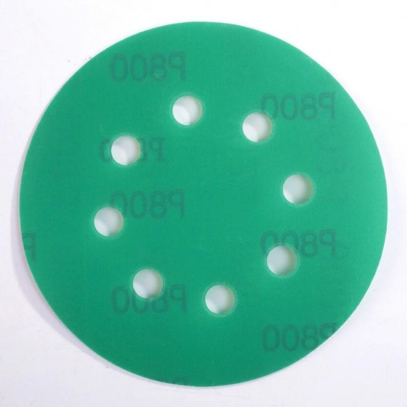 Green Pet Film Round Hook and Loop180 Grit 5inch Alumina Oxide Abrasive Velcro Paper Disc